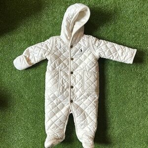 Ralph Lauren Baby Quilted Snow Suit One Piece Size 6 Months Cream